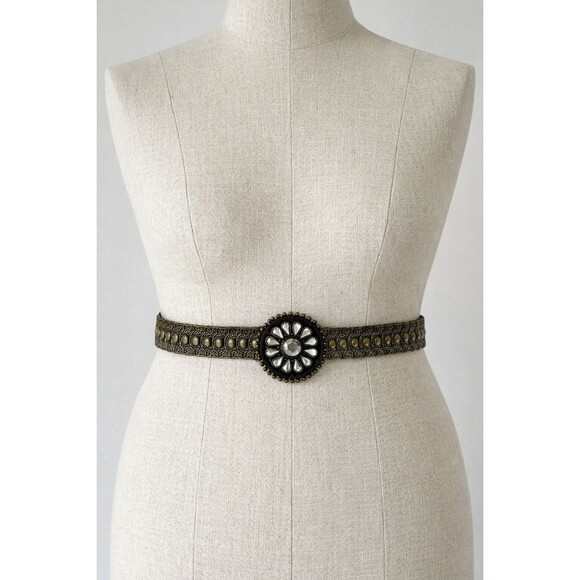 Accessories - Women's Elastic Stretch Belt Metal Rhinestone Jewels Conch Statement Boho Hippie